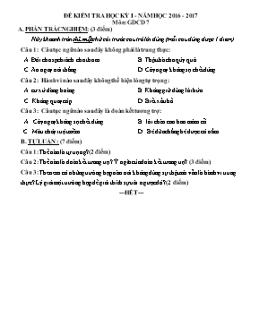 Đề kiểm tra học kỳ 1 môn Giáo dục công dân Lớp 7 - Năm học 2016-2017